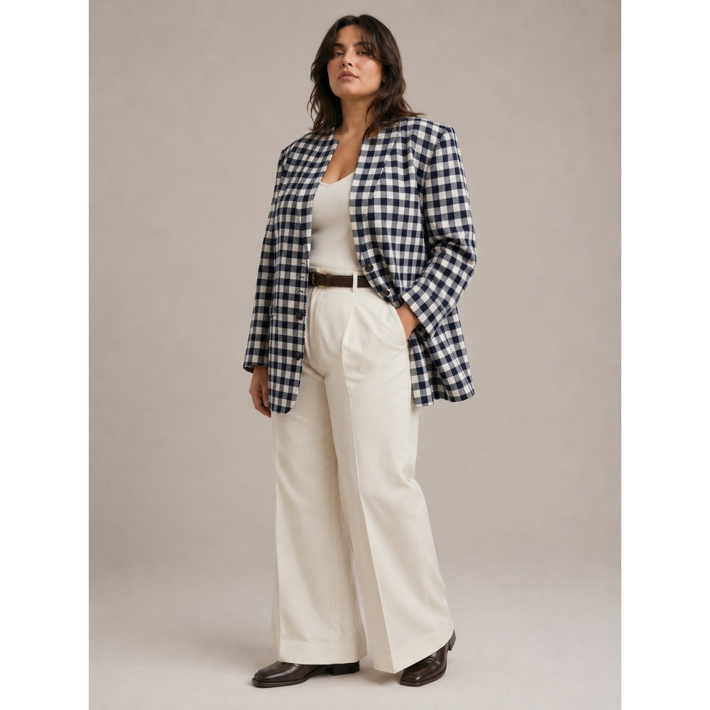 80s Oversized Plaid Blazer Blue White Preppy Coastal Grandma Plus 26/28